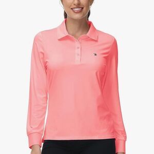 Rdruko Women's Long Sleeve Polo Golf Shirts Casual Sports  Size 2XL Pink